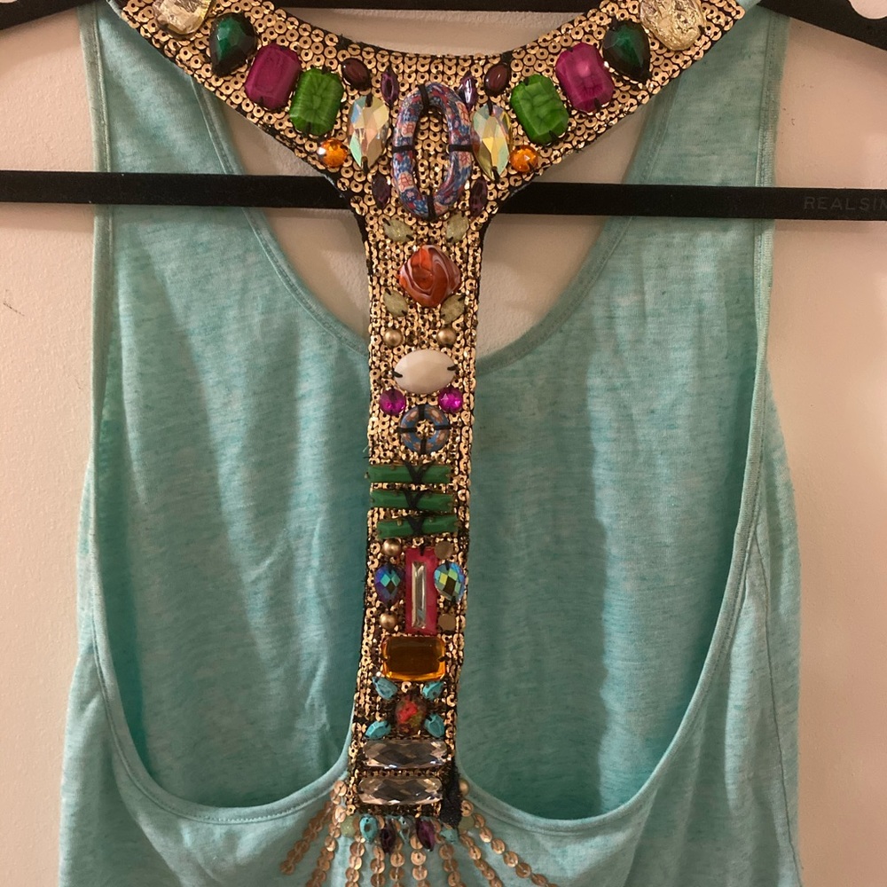 Turquoise top, low back with stunning beading - Picture 2 of 4